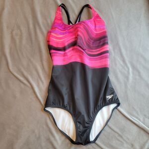 Speedo Swim Womens Size 10 Black Beach One-Piece Powerflex Eco Swimsuit Modesty